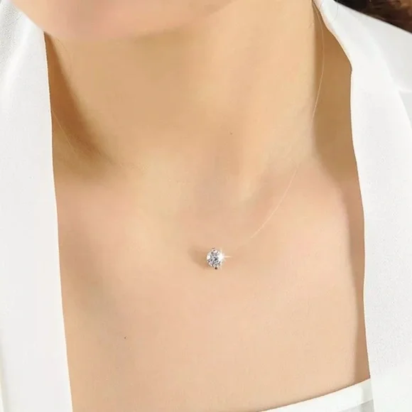 Fishing Line Diamond Crystal Sterling Silver Necklace - Picture 4 of 5